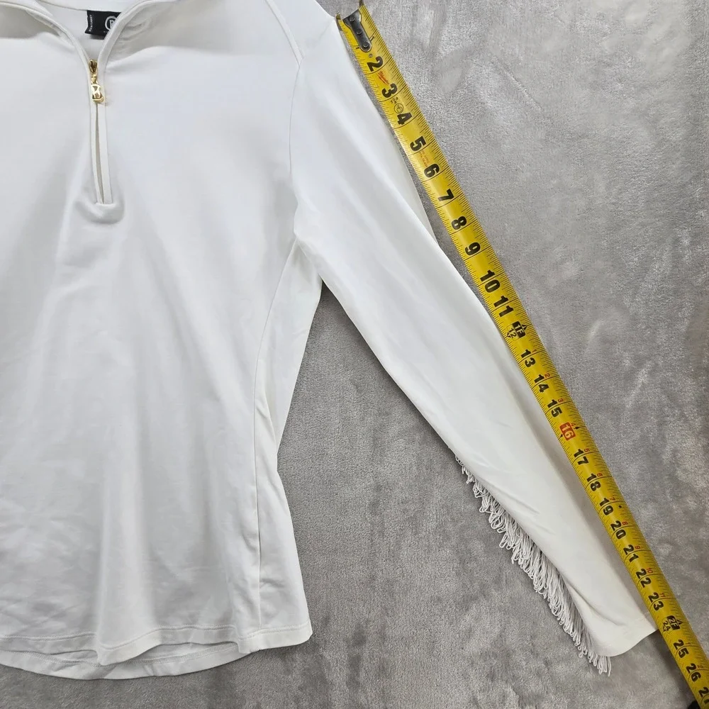 Bogner Women XS Quarter Zip Pullover White Fringe Long Sleeve Logo Top - Picture 5 of 10